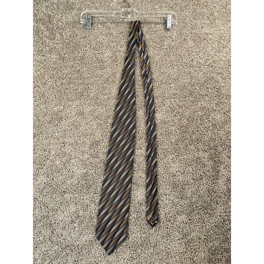 Bergamo Neck Tie Brown Gray Stripe Casual Business Hand Made Silk Mens